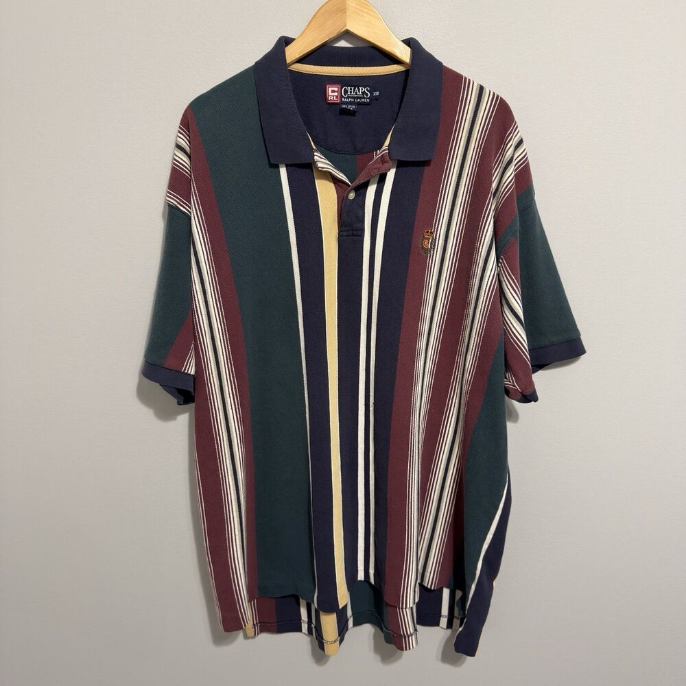 Vintage Chaps Ralph Lauren Colorblock Striped Polo Shirt Mens 3XB Multicolor